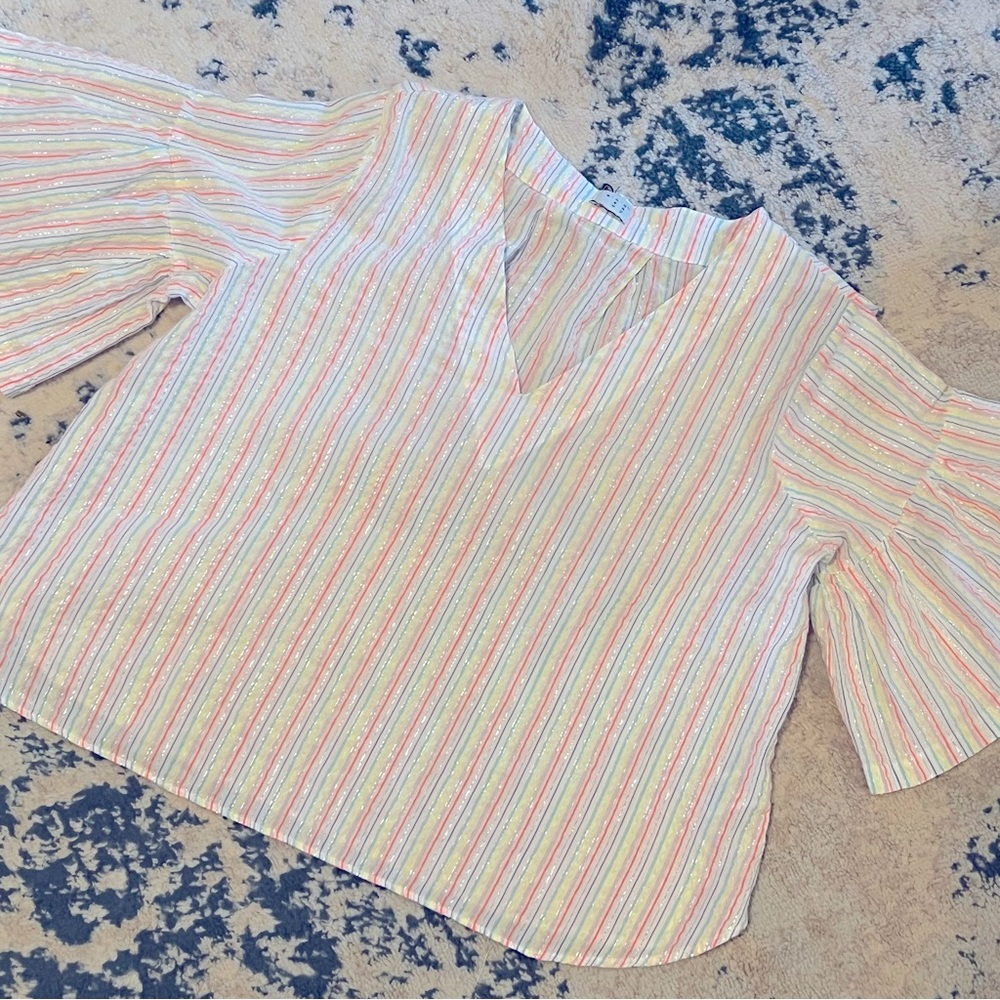 A New Day Cropped Flared Sleeve Striped Shirt XL VGUC